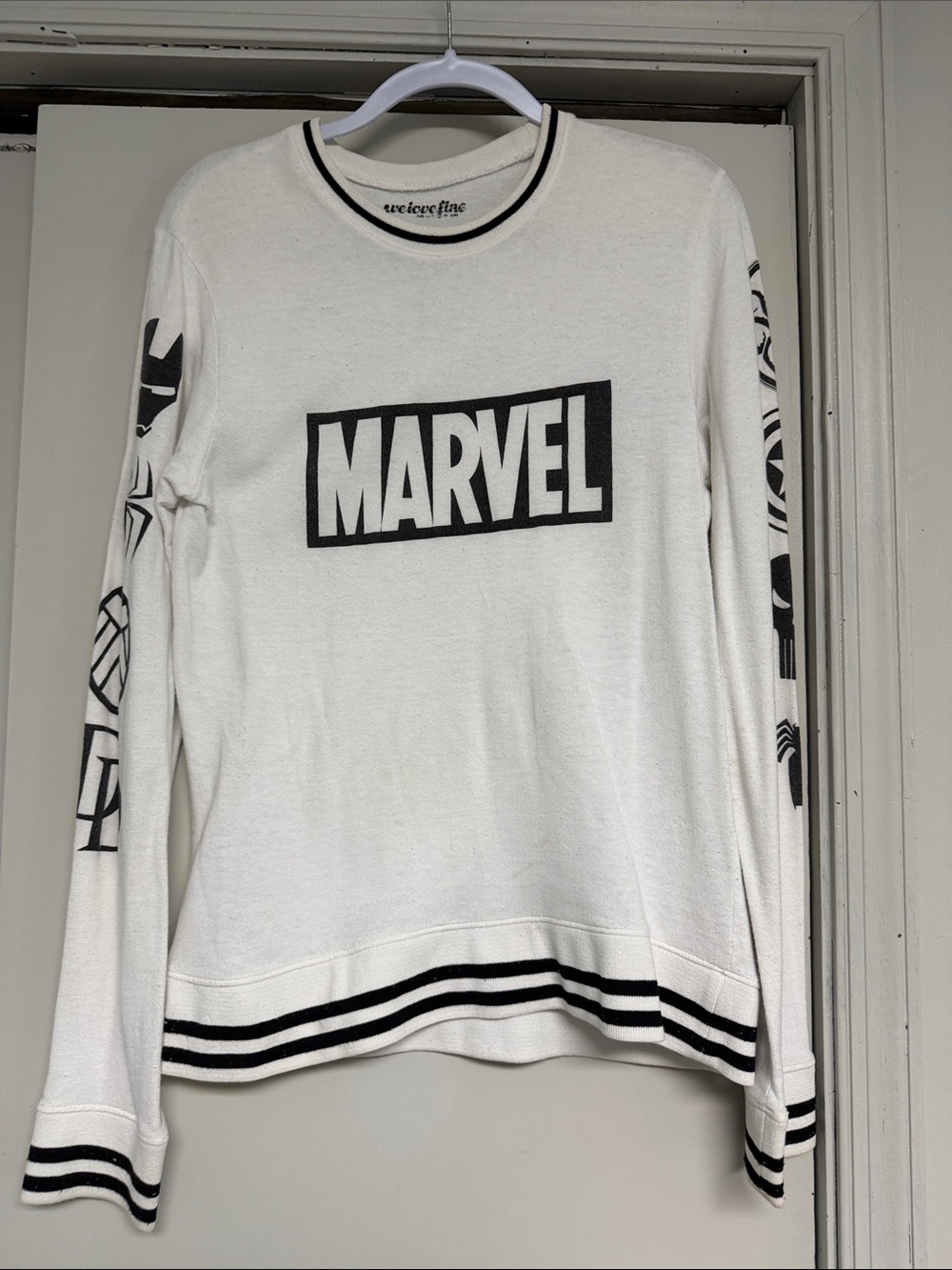 Marvel White Long Sleeve Logo Shirt with Black Trim